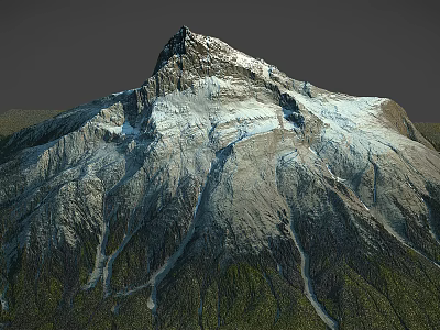 Snow Mountain Landscape With Snow Covered Peak Rocky Slopes And Lush Vegetation At The Base 3d model