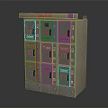 Metal Lockers with Numbered Compartments Top LOCKERS Sign and Green Indicator Light