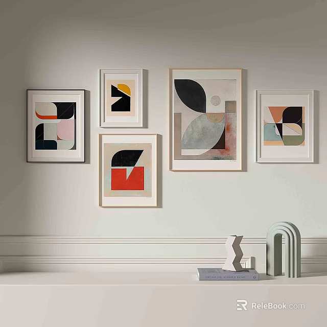 Framed Abstract Paintings Featuring Geometric Shapes For White Wall Interior Decor 3d model