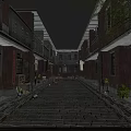 Ancient Architecture Scene With Red Brick Buildings Stone Paved Alley And Corridors