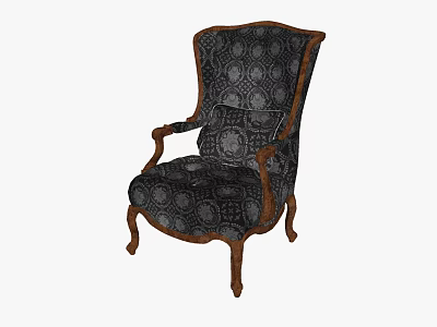 Classic Single Sofa With Patterned Fabric Wooden Armrests And Carved Legs 3d model