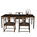 Traditional Wooden Tea Table And Chairs With Tea Set And Teacups