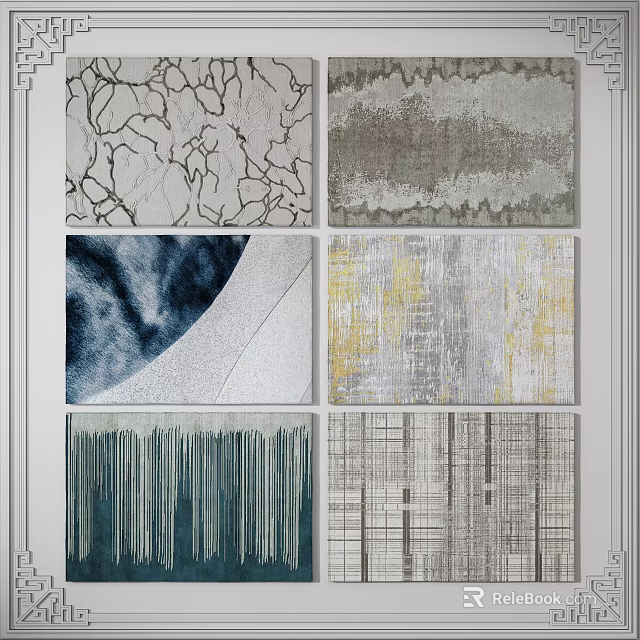 Collection of Square Rugs with Various Abstract Patterns and Modern Textures 3d model