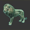 Realistic Lion Sculpture In Standing Pose With Thick Mane On Grey Shiny Background