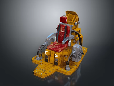 Modern Public Chair With Yellow Base Red Seat And Mechanical Metal Structure Design 3d model