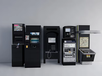 Public Self Service Terminals Multiple Black Devices With Information Display And Map Interface 3d model
