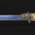 Blue And Golden Chainsaw Sword Weapon With Mechanical Structure And Chain