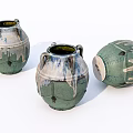 Ceramic Vases With Dripping Glaze Design Green Blue Color And Decorative Handles