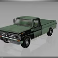 Vintage Green Old Classic Single Cab Pickup Truck Shiny Surface With Reflection