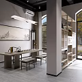 Modern Tea Room Interior With Arched Windows White Pillars Light Furniture and Green Plants
