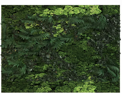 Lush Green Living Wall With Diverse Plants And Natural Foliage Design 3d model