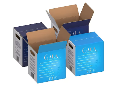 GALA Cartons In Blue And Dark Blue Colors Open And Closed Packaging Design 3d model