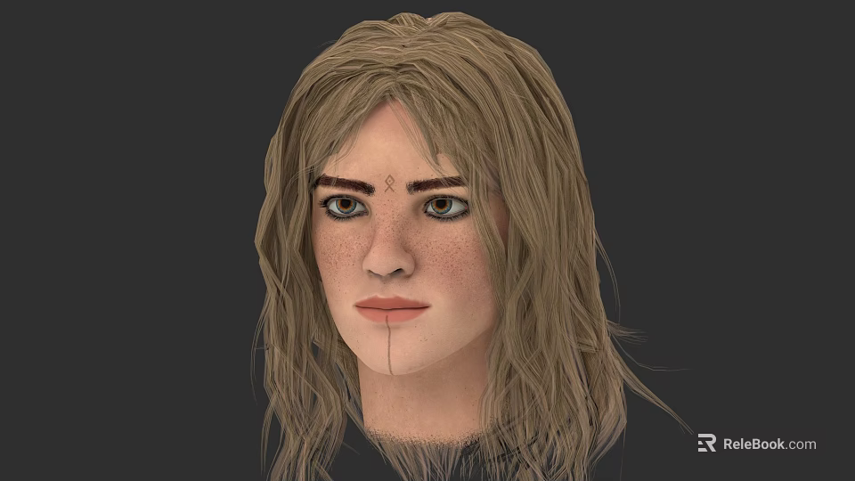 Blonde Woman With Long Hair Freckles And Facial Marks On Forehead And Chin 3d model 