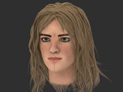 Blonde Woman With Long Hair Freckles And Facial Marks On Forehead And Chin 3d model