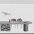 Elegant Oval Office Desk With Stone Top And Legs Featuring Fern Plant Books And Decorations