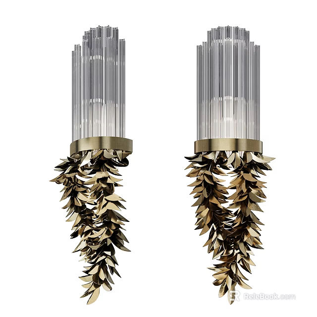 Elegant Wall Lamps With Glass Columns And Gold Leaf Shaped Decorations 3d model 