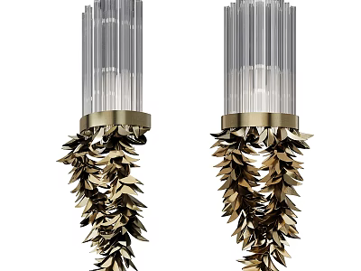 Elegant Wall Lamps With Glass Columns And Gold Leaf Shaped Decorations 3d model
