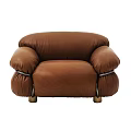 Modern Comfortable Brown Leather Single Sofa With Soft Armrests And Metal Legs 3d model