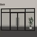 Modern Glass Double Doors with Black Frame and Potted Plant