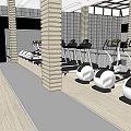 Indoor Fitness Center Swimming Pool Area With White Lounge Chairs And Columns