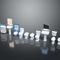 Bathroom Living Essentials Display Featuring Multiple Toilets Sinks Mirrors and Accessories