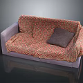 Comfortable Purple Multi-seat Sofa With Red Floral Pattern Cover And Dark Gray Cushion