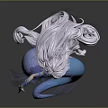Elegant Mermaid Character With Long Silky Hair And Blue Fishtail In Graceful Pose