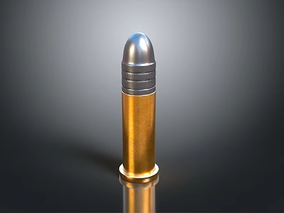 Shiny Metal Bullet With Silver Tip And Golden Body On Dark Background 3d model