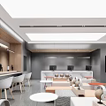Modern Lounge Area Interior Design With Comfortable Orange White Seating Small Tables And Green Plants