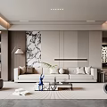 Modern Living Room Interior Design With Beige Sofa Marble Pattern Accent Wall And Coffee Table 3d model