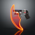 Black Modern Pistol With Orange Curved Neon Light Effect And Dark Background Reflection