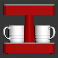 Red And White Coffee Maker With Multiple White Cups On Compact Base