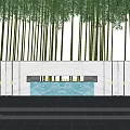 White Striped Scenic Wall With Steps In Front And Bamboo Forest Background 3d model
