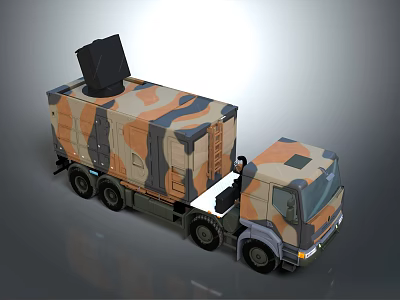 Camouflage Military Truck With Large Black Equipment Multiple Wheels And Functional Design For Military Use 3d model