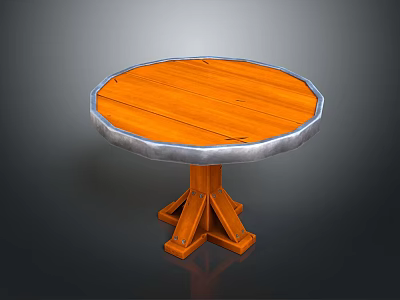 Round Wooden Tabletop With Silver Metal Edge And Cross Structure Wooden Legs 3d model