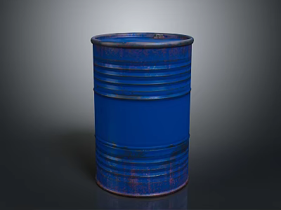 Cylindrical Blue Rusty Metal Barrel With Ribbed Surface On Dark Background 3d model