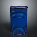 Cylindrical Blue Rusty Metal Barrel With Ribbed Surface On Dark Background