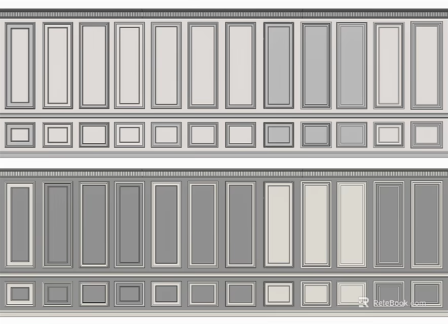 Modern Classic Wainscoting Panel Design With Gray White Tones And Decorative Molding 3d model 