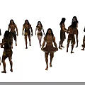 Group of Ancient Primitive Tribal People Wearing Animal Skins Holding Objects and Standing