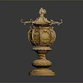 Golden Traditional Decorative Lantern Featuring Intricate Carvings And Ornate Multi Layered Base