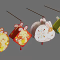 Cute Rabbit Shaped Lanterns with Various Colors and Festive Patterns for Decoration 3d model