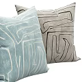 Modern Decorative Throw Pillows with Geometric Patterns in Black Blue and Beige Tones 3d model