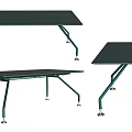 Foldable Office Desk With Green Legs Dark Tabletop Wheels Shown In Multiple Angles 3d model