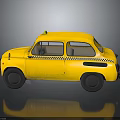 Vintage Yellow Taxi With Black And Yellow Stripes On Body And Roof Light