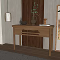 Wooden Entryway Console Table With Decorative Vase Books Potted Plant And Hanging Lamp