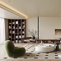Modern Minimalist Living And Dining Area Interior With White Sofa Green Cushions And Geometric Rug
