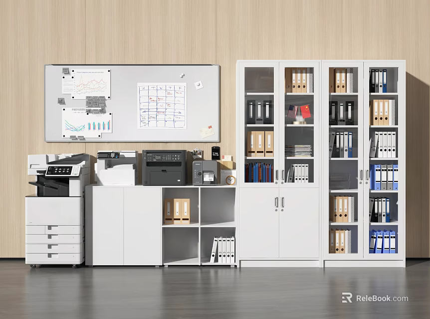White Modern Bookcase With Glass Doors For Office Books And Files Storage 3d model 