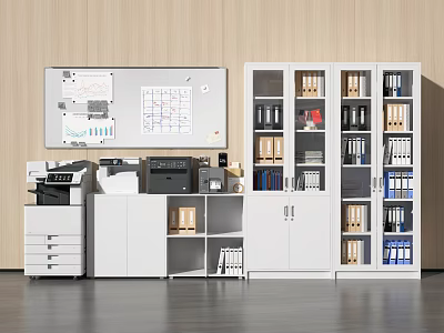 White Modern Bookcase With Glass Doors For Office Books And Files Storage 3d model