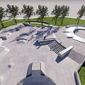 Modern Outdoor Skate Park Design Featuring Bowls Trees Grass And Seating Areas