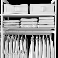 Organized Clothing Wardrobe With Hanging Shirts Jackets And Folded Clothes On Shelf